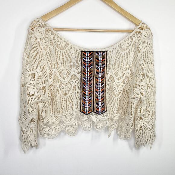 LF Native Rose Erin Cream Woven Embroidered Top Women's Size Medium/Large NWT - Picture 1 of 8